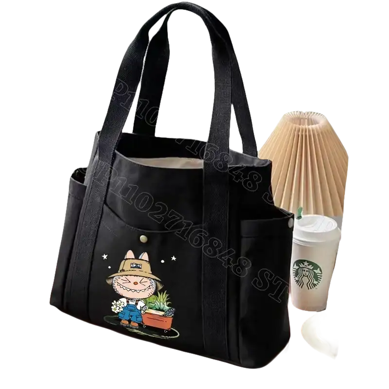 Black canvas tote bag.