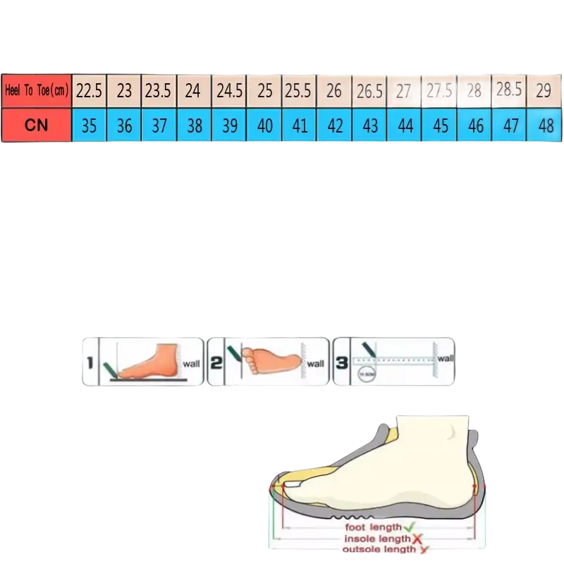 Men’s shoe size chart.