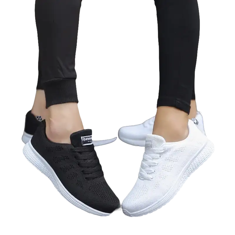 Black and white running shoes.