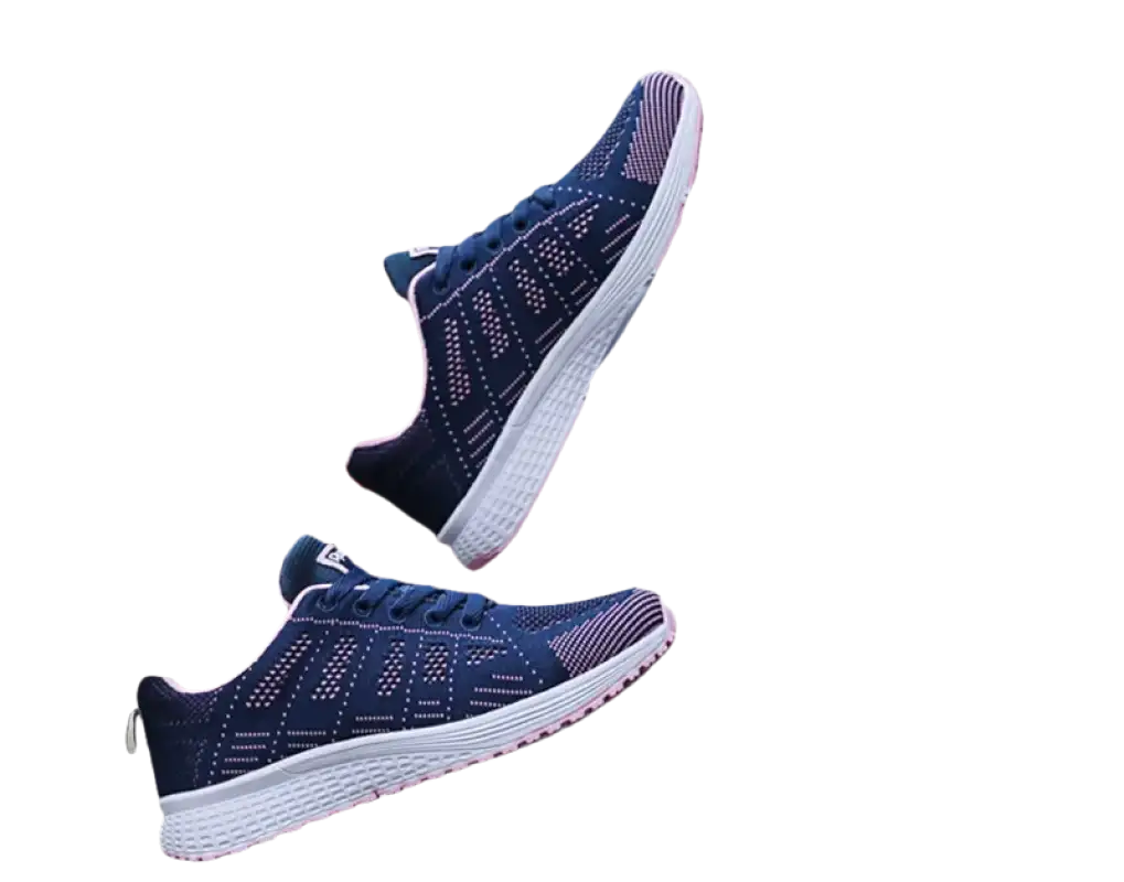 Blue and pink athletic shoes.