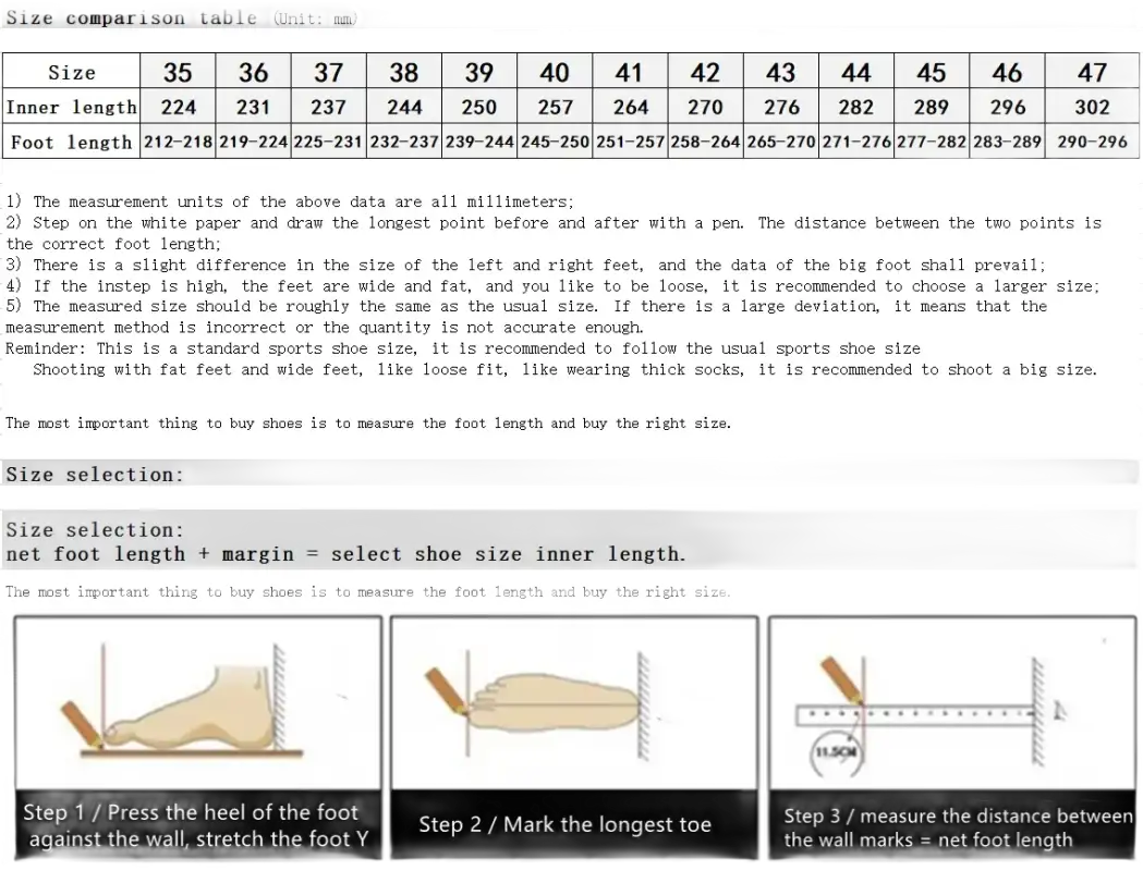 Shoe size comparison chart.