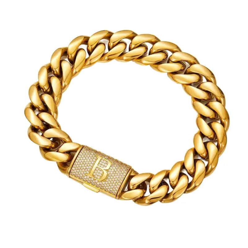 26 Letters Gold Flip Buckle Men’s Necklace - B / 14 Mm7.5 Inch Bracelet