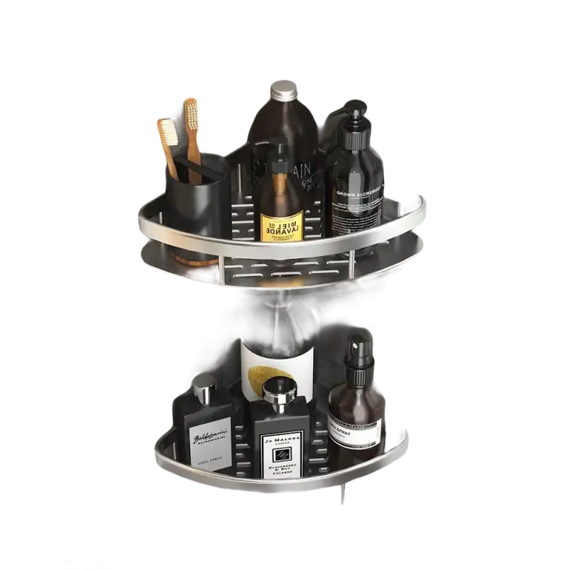 Two-tiered corner shower caddy.