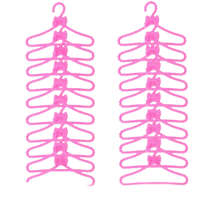 Pink children’s clothes hangers with bows.