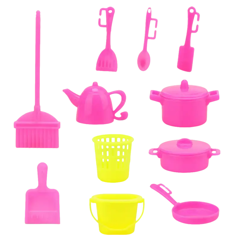 Toy kitchen and cleaning set.