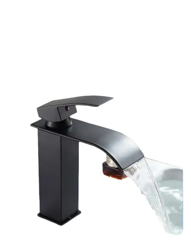 Black waterfall bathroom faucet.