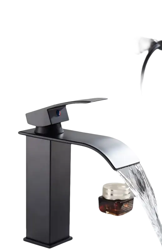 Black waterfall bathroom faucet.
