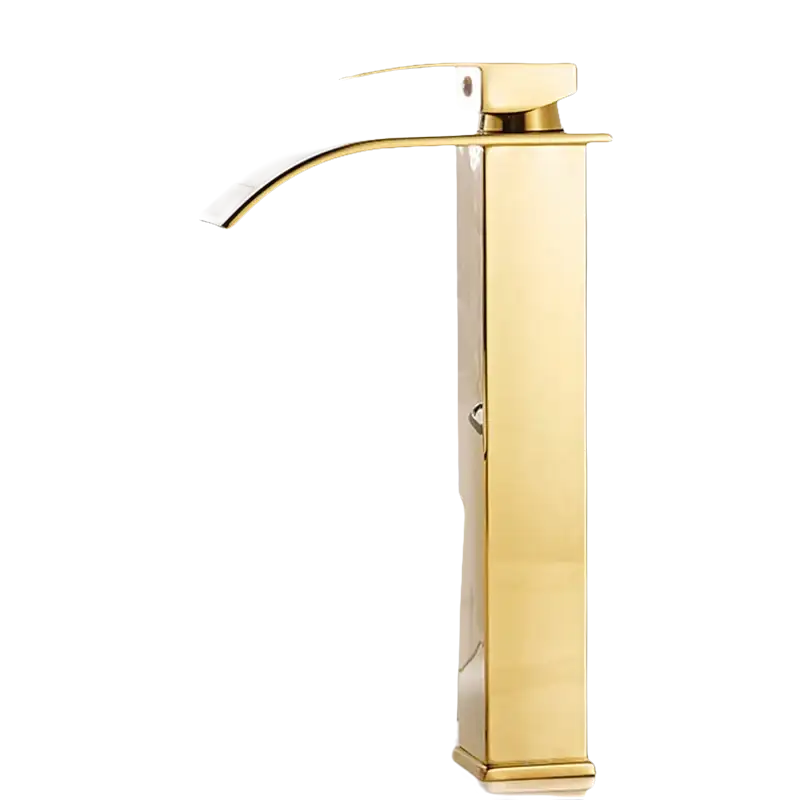 Gold-colored bathroom faucet.