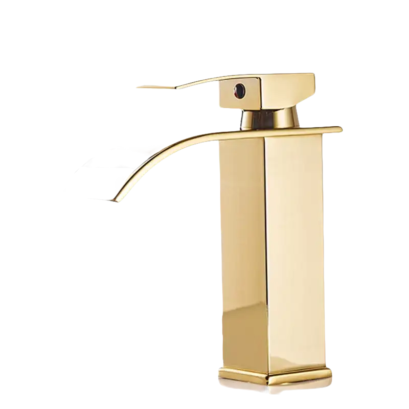 Gold-colored bathroom faucet.