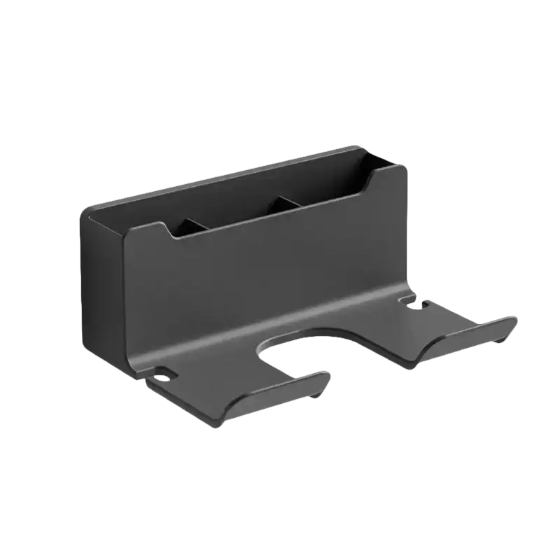 Black metal wall-mounted organizer.