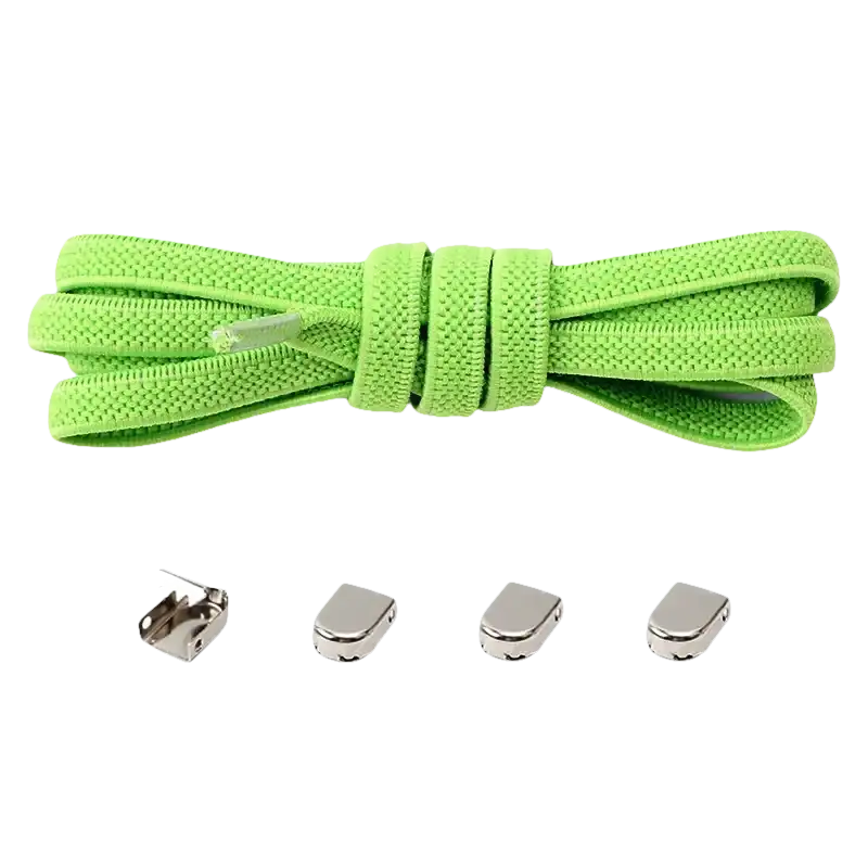 Apple green shoelaces with metal locks.