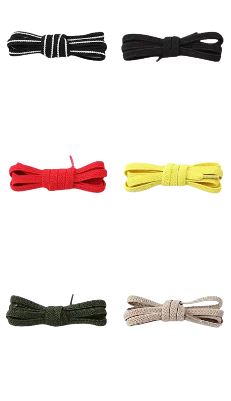 Assorted shoelaces with metal locks.