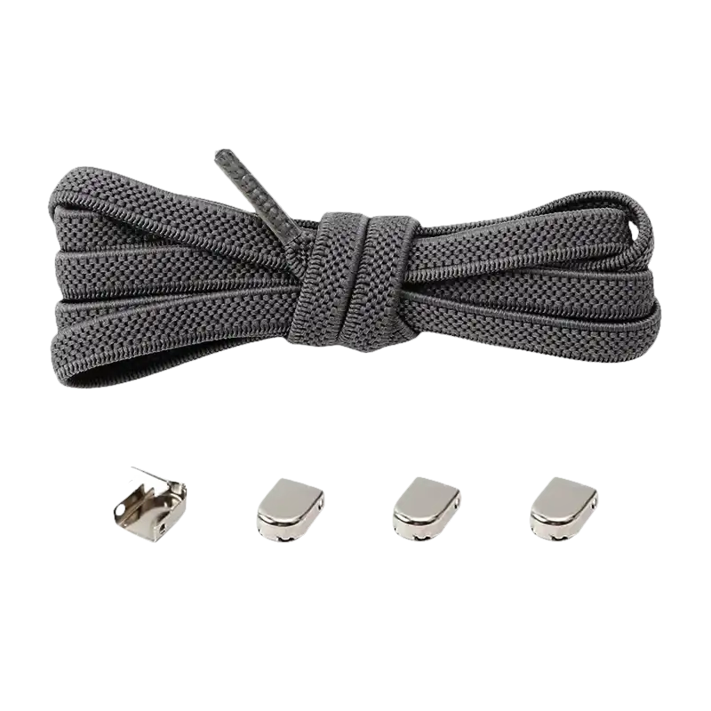 Dark grey shoelaces with metal locks.