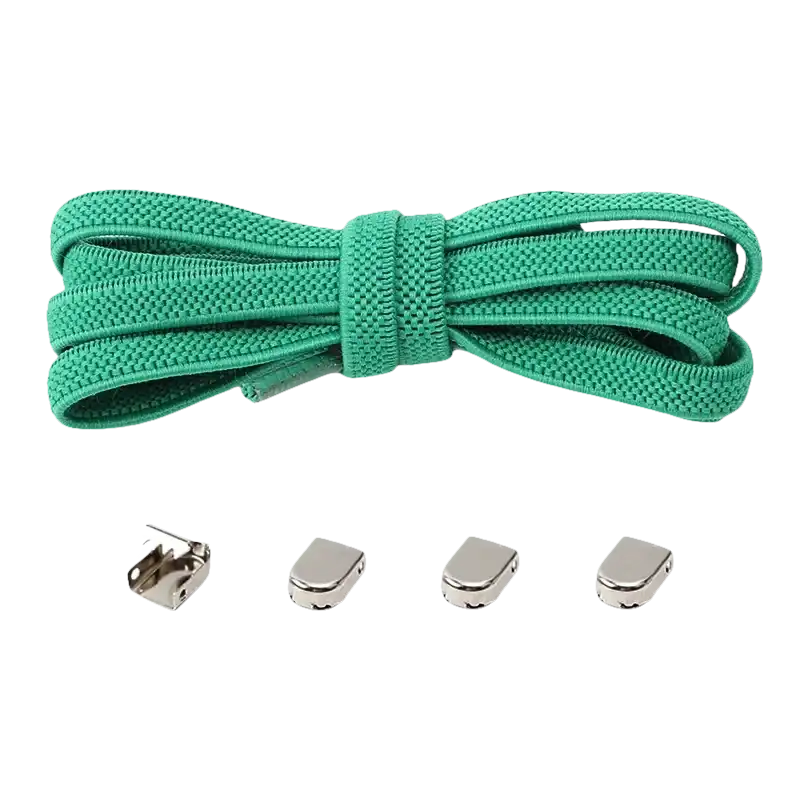 Green shoelaces with metal locks.