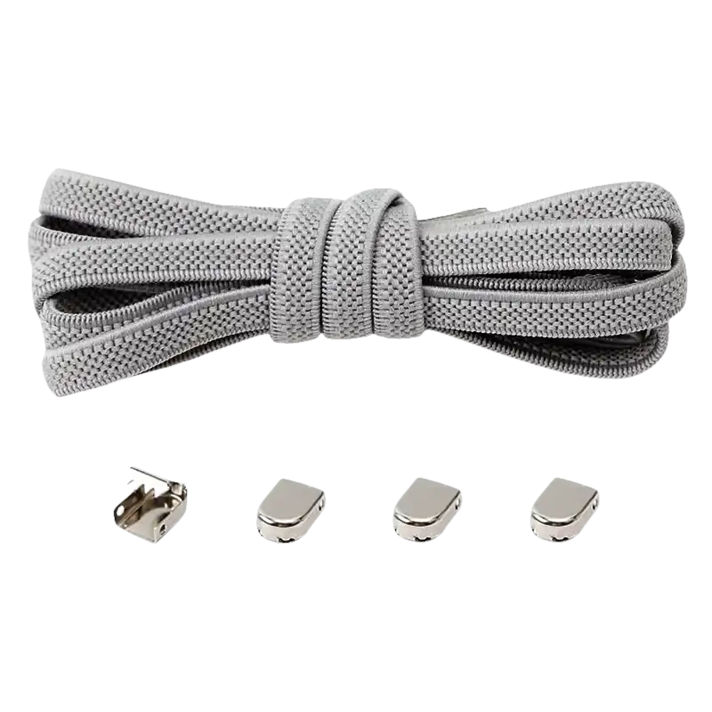 Light gray shoelaces with metal locks.