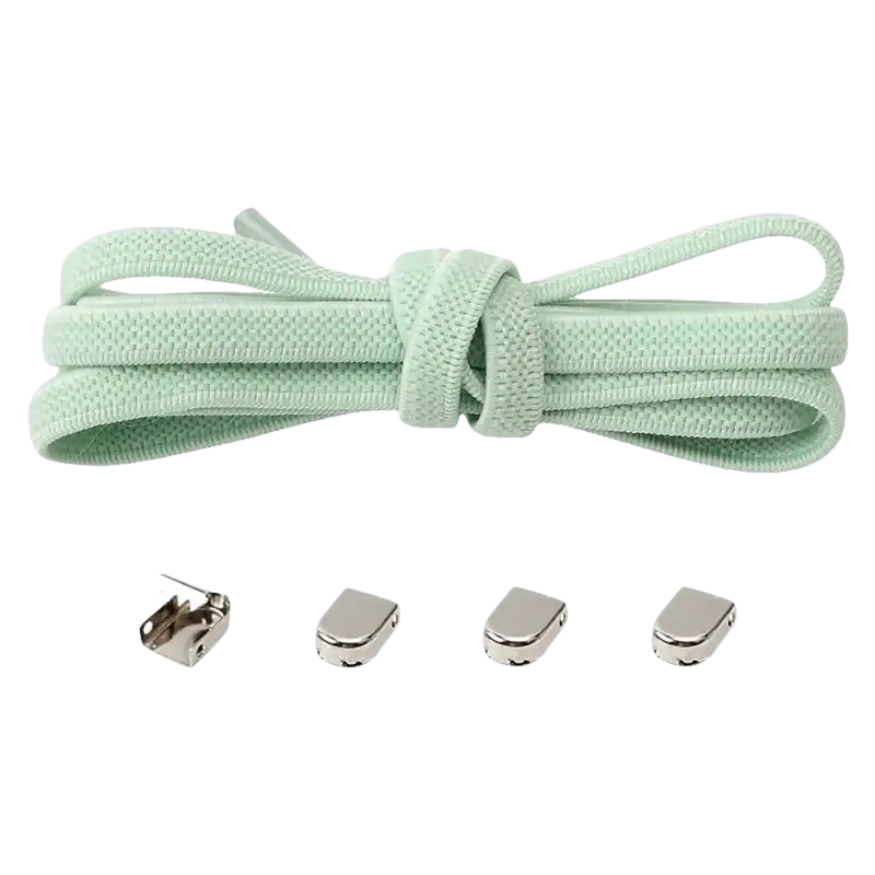 Light green shoelaces with metal locks.