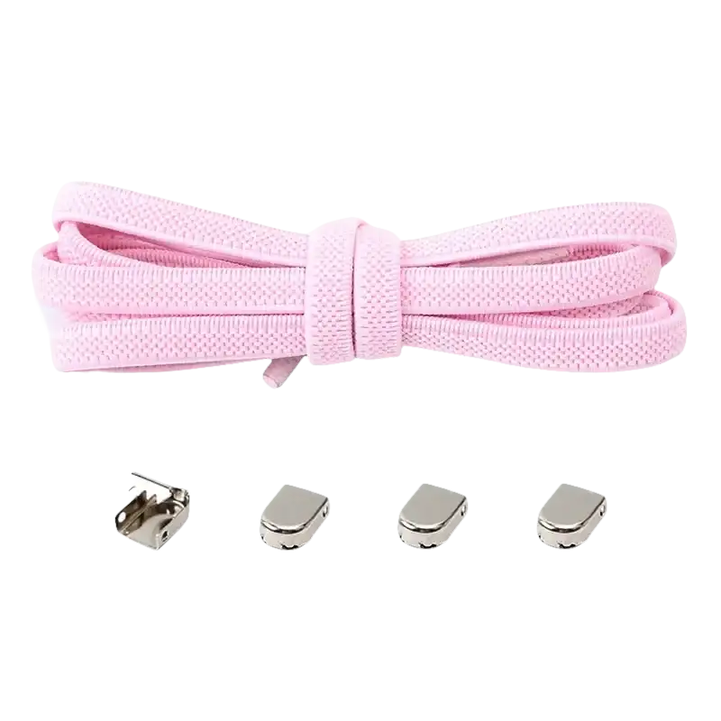 Pink no-tie shoelaces with metal locks.