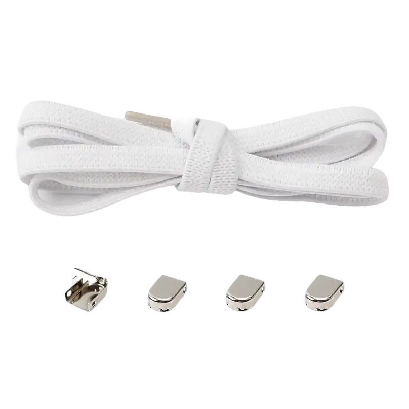 White flat shoelaces with metal locks.