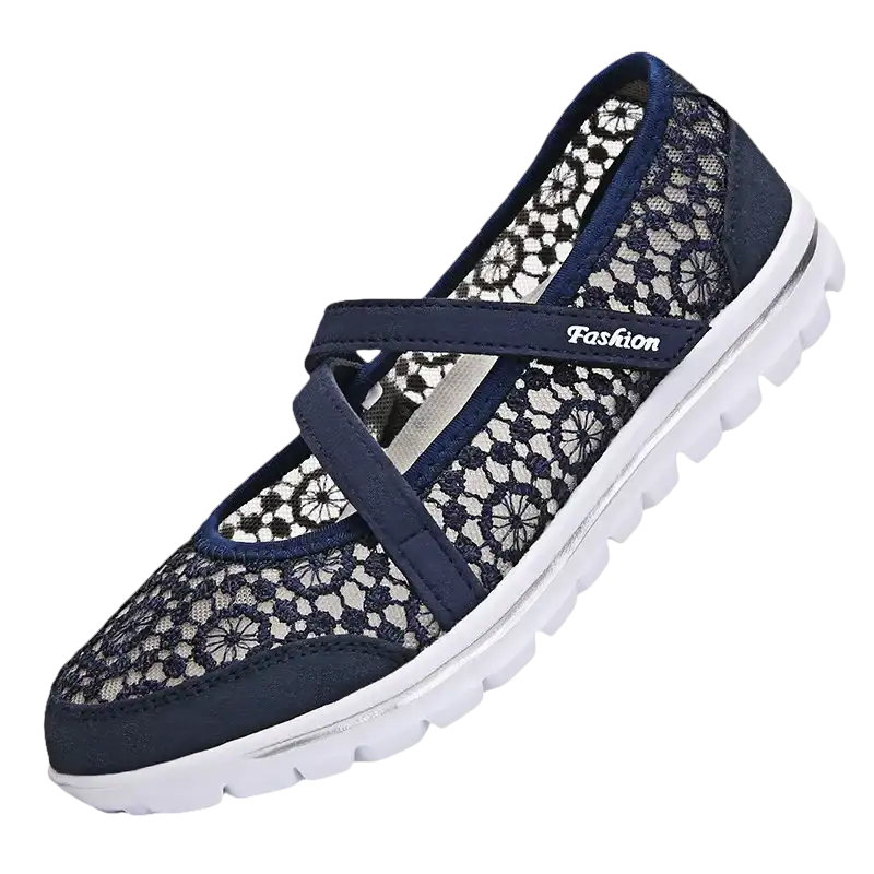 Navy blue lace Mary Jane shoe.
