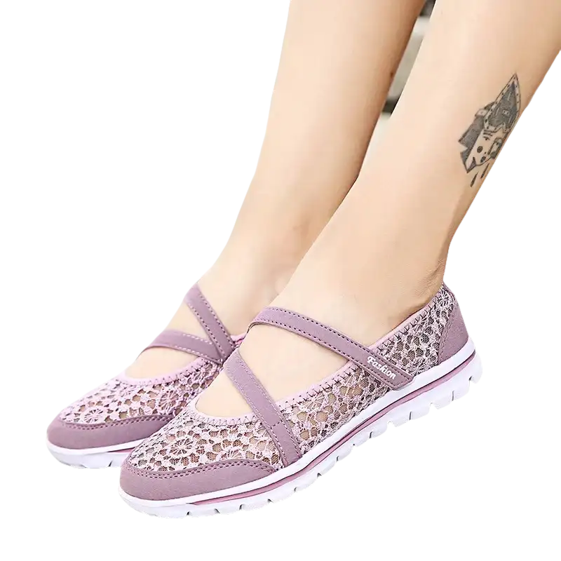 Lavender mesh Mary Jane shoes.