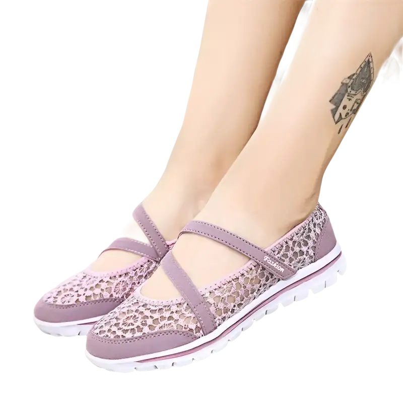 Lavender mesh Mary Jane shoes.