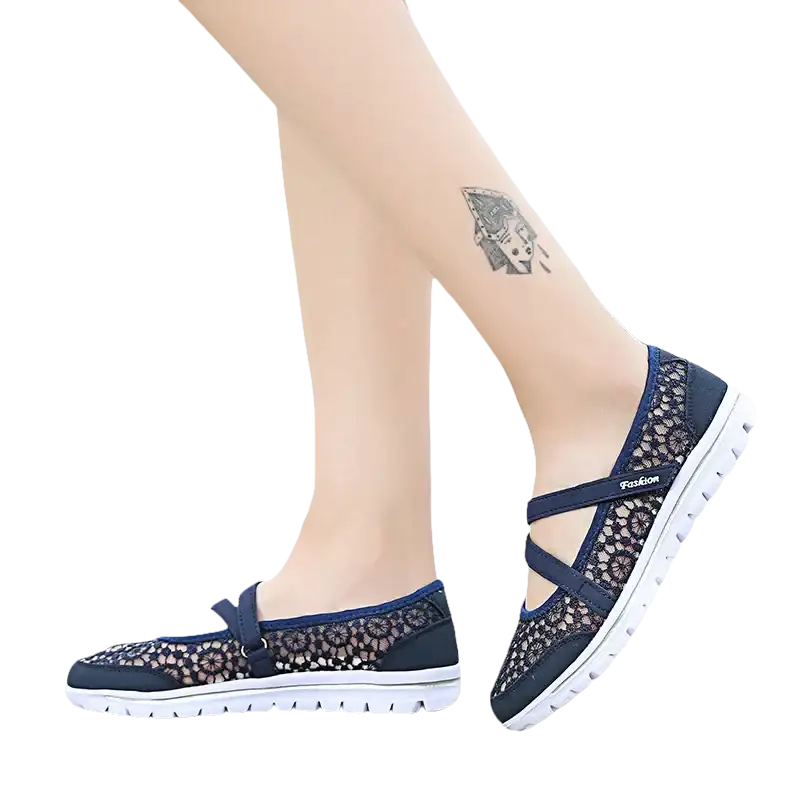 Navy blue lace women’s shoes.