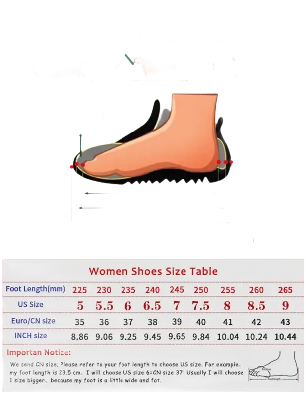 Women’s shoe size chart.