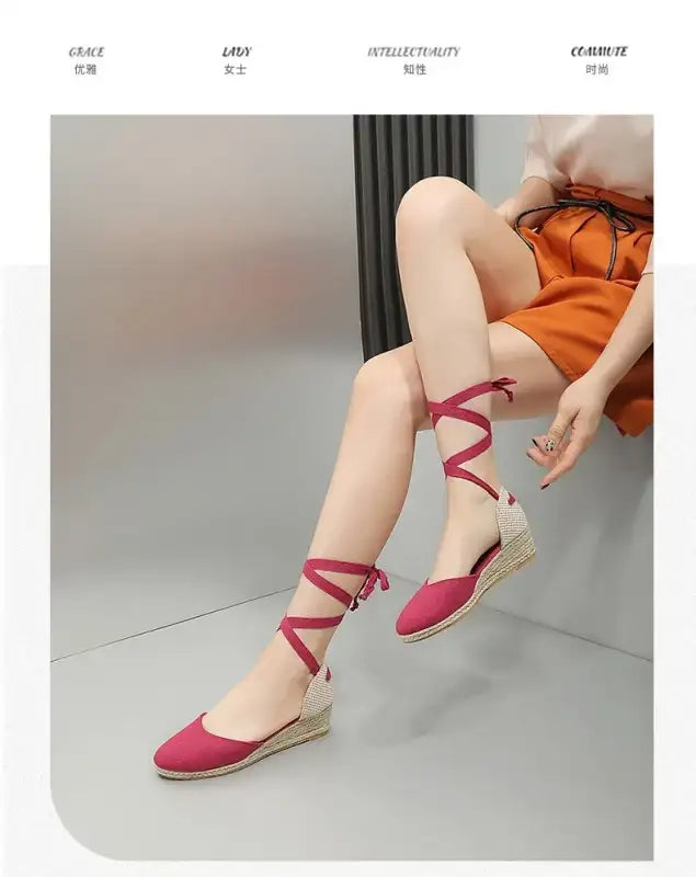 Sandals for Women 2025 Grass Woven High Heels Summer Strap High Heels Linen Soled Shoes Strap Hemp Rope Wedges Shoes