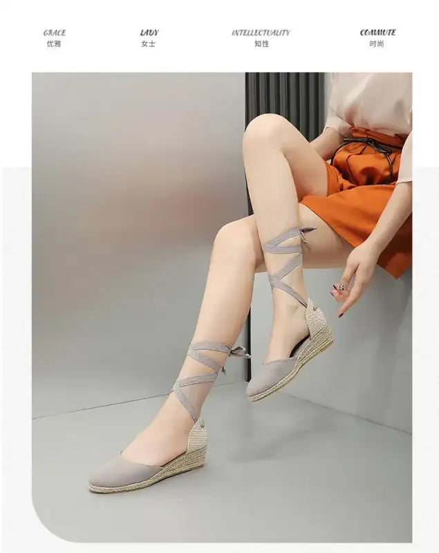 Sandals for Women 2025 Grass Woven High Heels Summer Strap High Heels Linen Soled Shoes Strap Hemp Rope Wedges Shoes