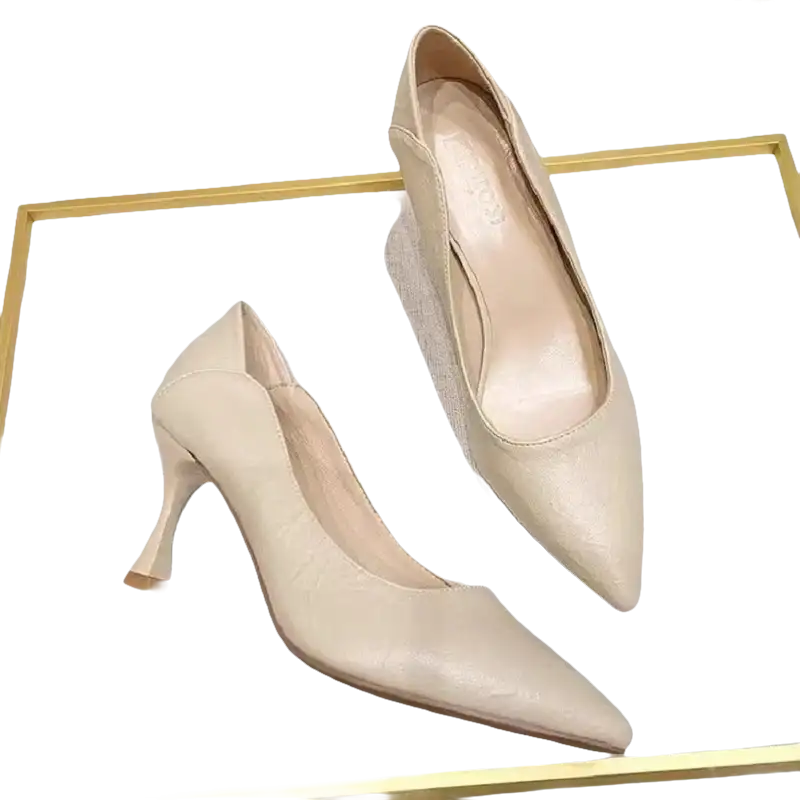 Beige pointed-toe high heels perfect for outdoor elegant and trendy looks