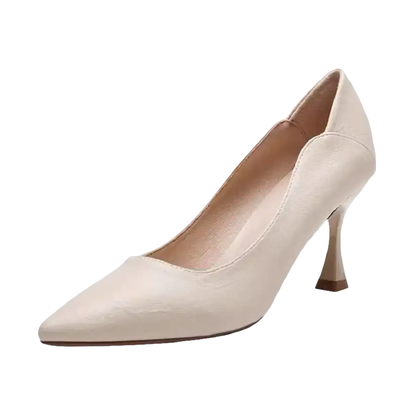 Beige leather pointed-toe heel for outdoor elegant and trendy style