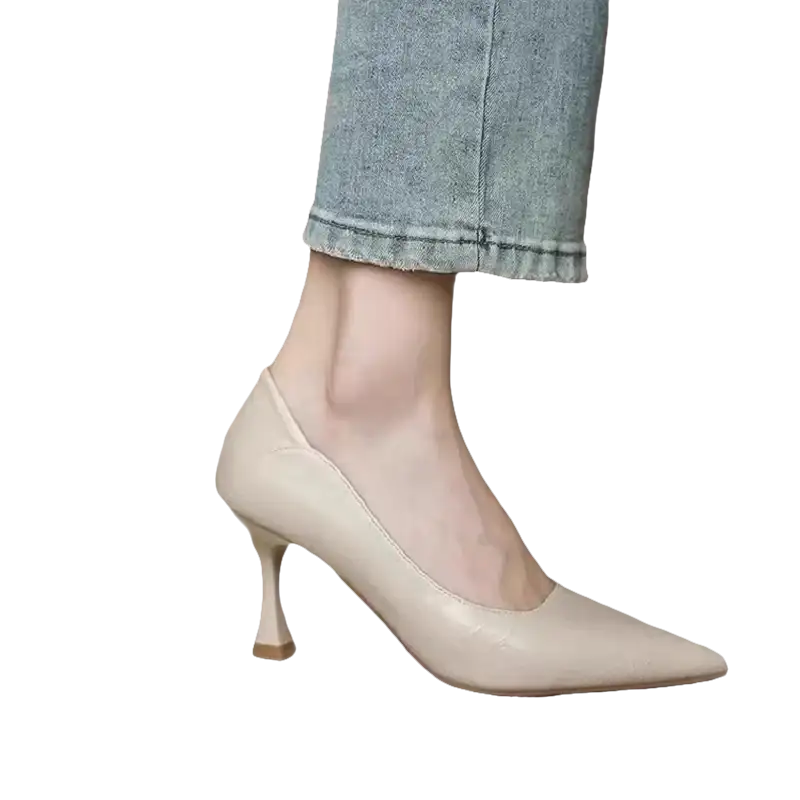 Beige leather pointed-toe heels perfect for outdoor elegant and trendy looks