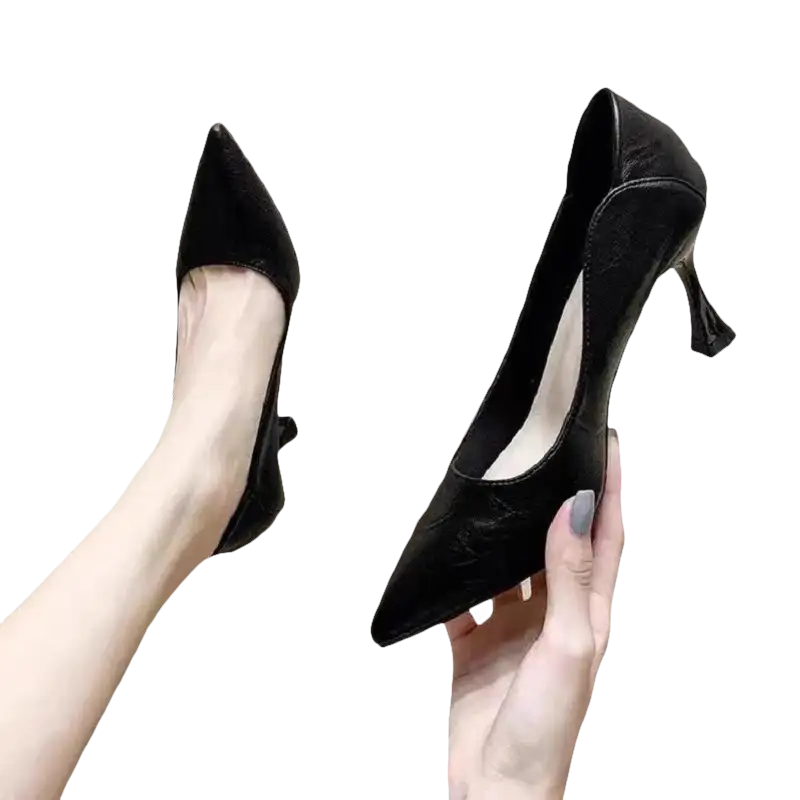 Black pointed-toe high heels perfect for outdoor elegant and trendy looks