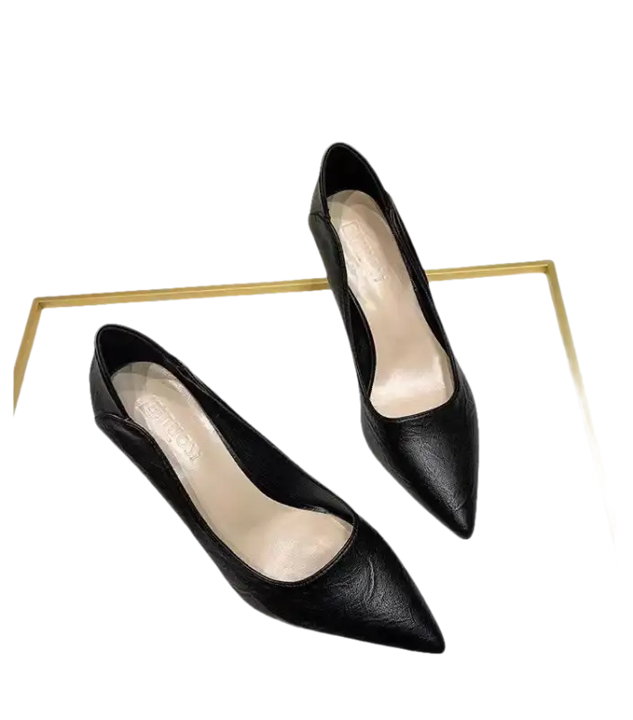 Black leather pointed-toe pumps perfect for outdoor elegant and trendy fashion looks