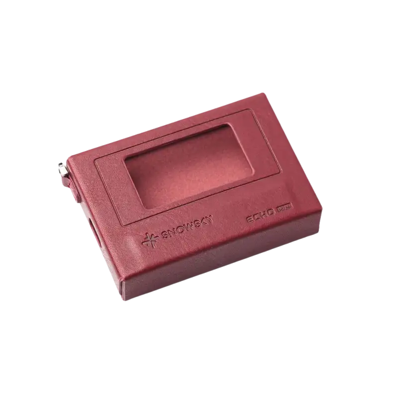 Maroon rectangular cassette player.