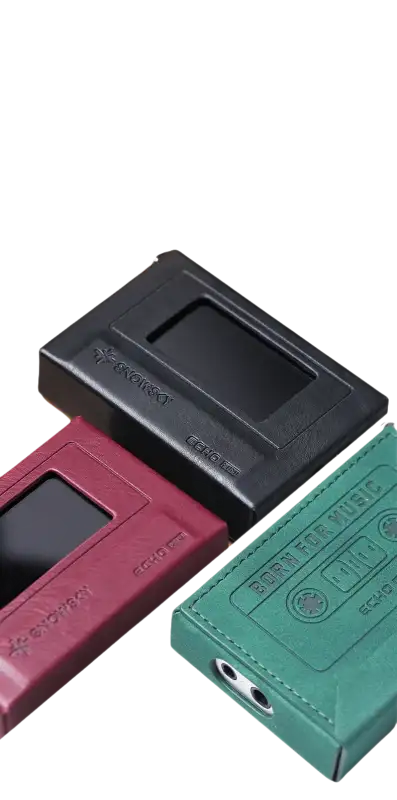 Retro-styled leather-like cases for a music player.