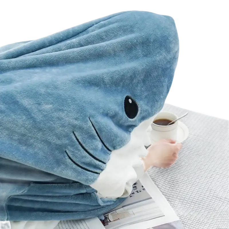 Blue Shark Blanket Hoodie, trendy cartoon shark sleeping bag for cozy naps