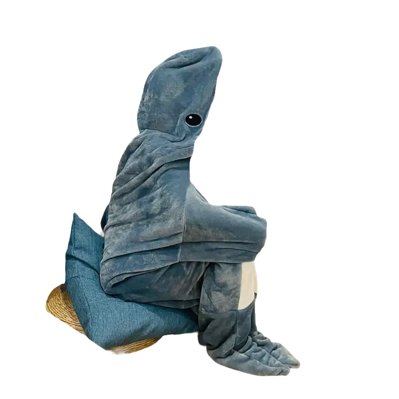 Trendy Shark Nap Blanket Featuring a Shark-Themed Plush Jumpsuit for Cartoon Shark Sleeping Fun
