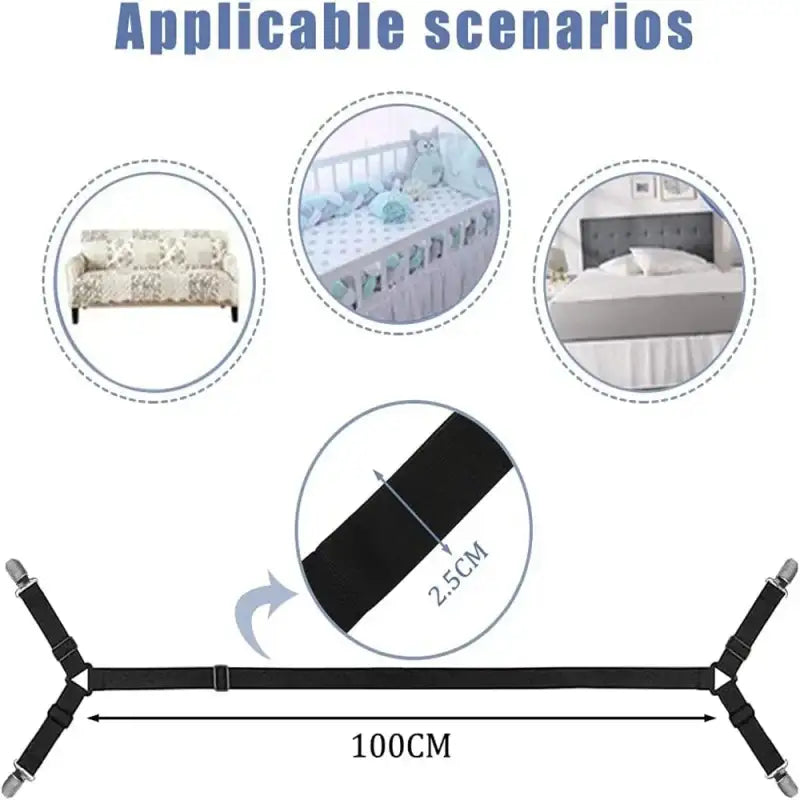 2 PCS Sheet Fastener Fixing Straps Adjustable Cross Elastic Straps Flat Fit Sheet Clips for Mattress Cushions Sofa