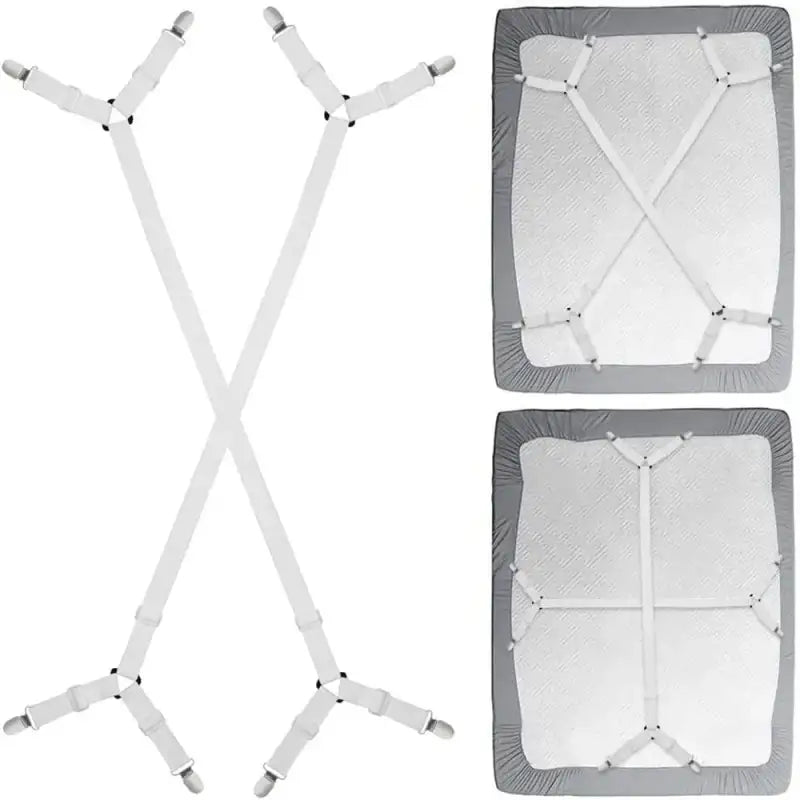 2 PCS Sheet Fastener Fixing Straps Adjustable Cross Elastic Straps Flat Fit Sheet Clips for Mattress Cushions Sofa