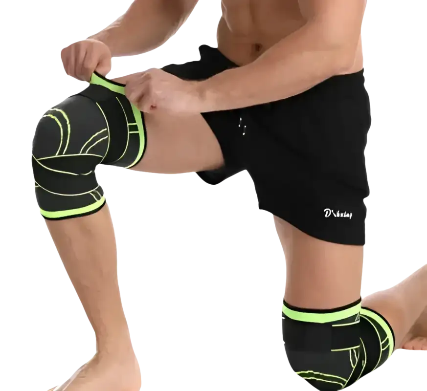 Black and green knee brace.