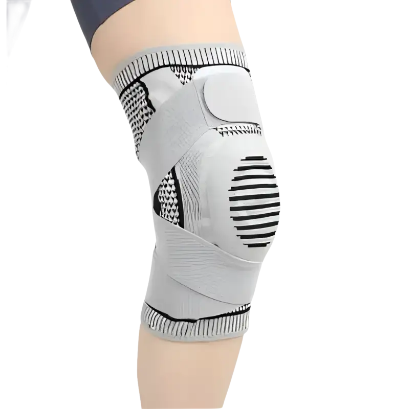 Gray knee brace with straps.