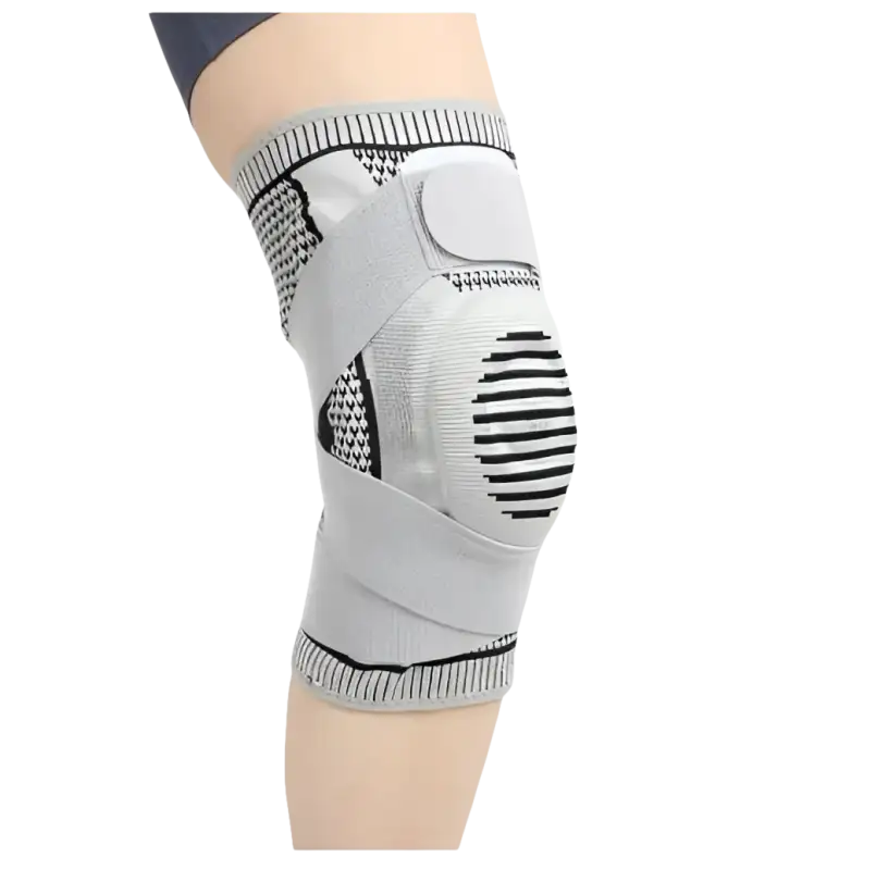 Gray knee brace with straps.