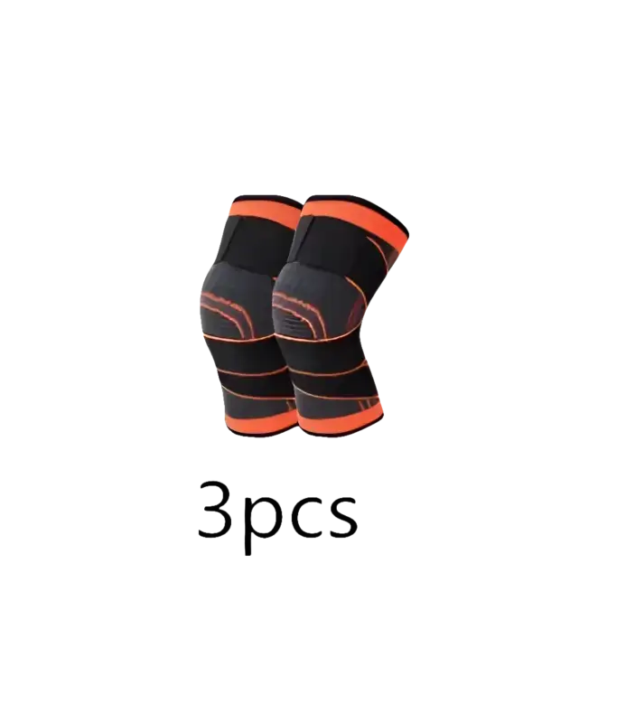 Pair of black and orange knee braces.