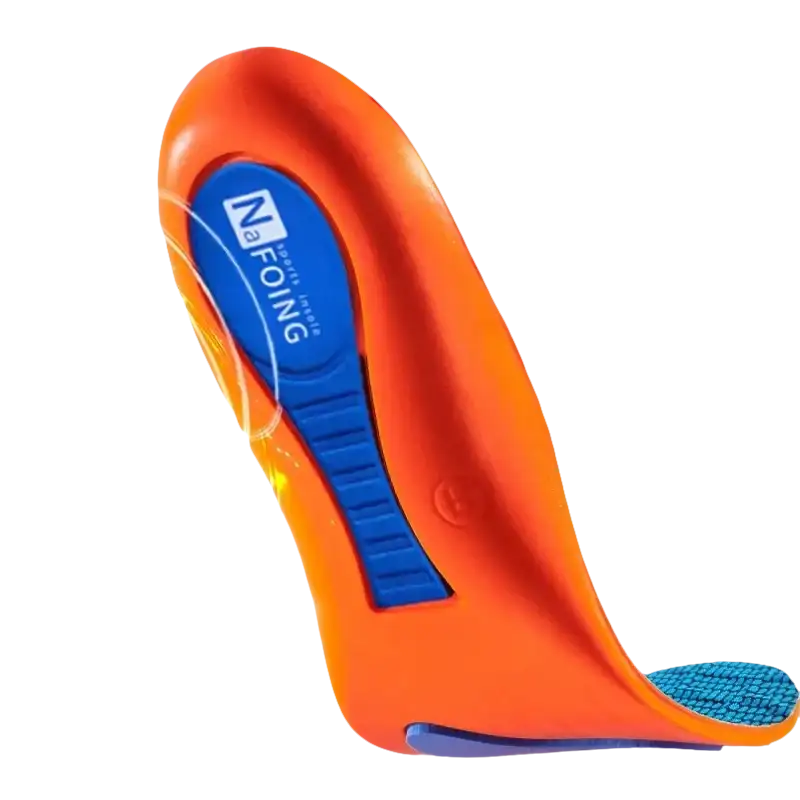 Orange and blue shoe insole.