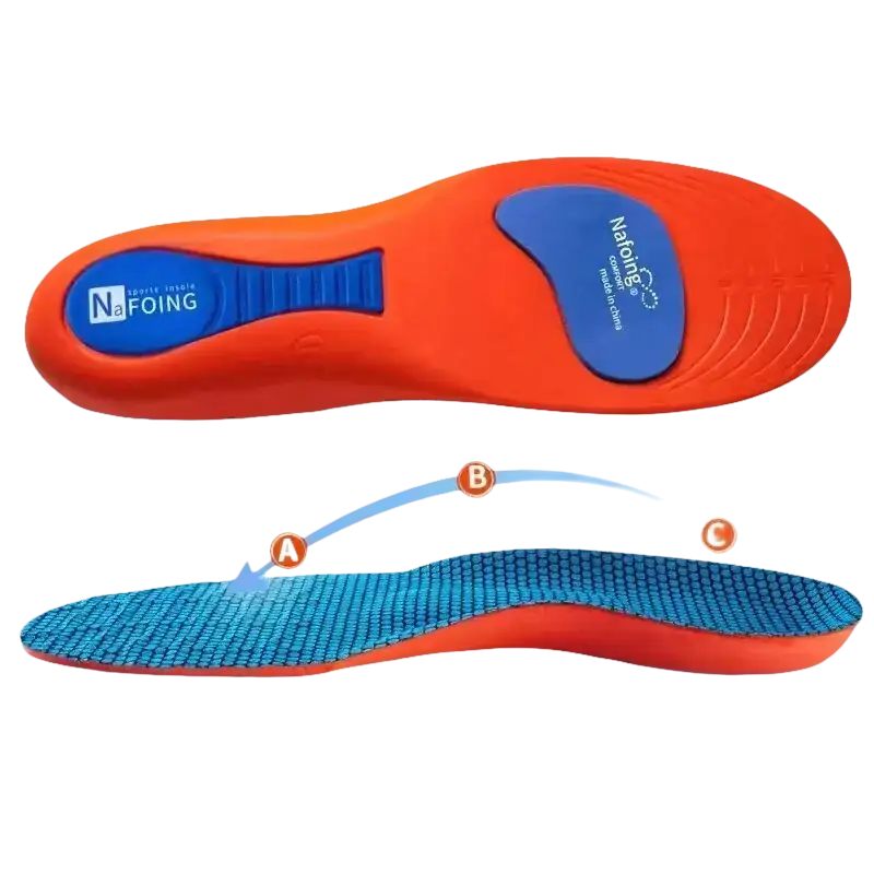Orange and blue corrective sports insole.