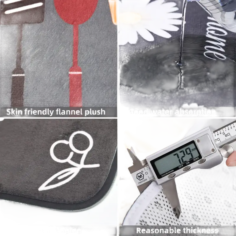 Flannel plush rug with water absorption, neat edging, and reasonable thickness.