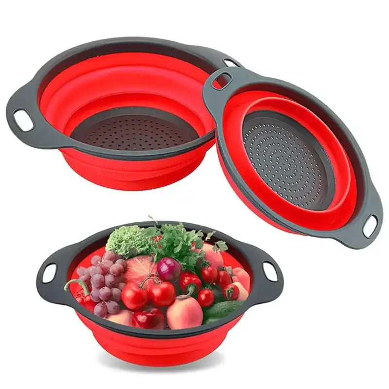 Round Collapsible Colander Silicone Kitchen Fruit Vegetable Washing Basket Strainer Foldable Drainer Kitchen Gadgets