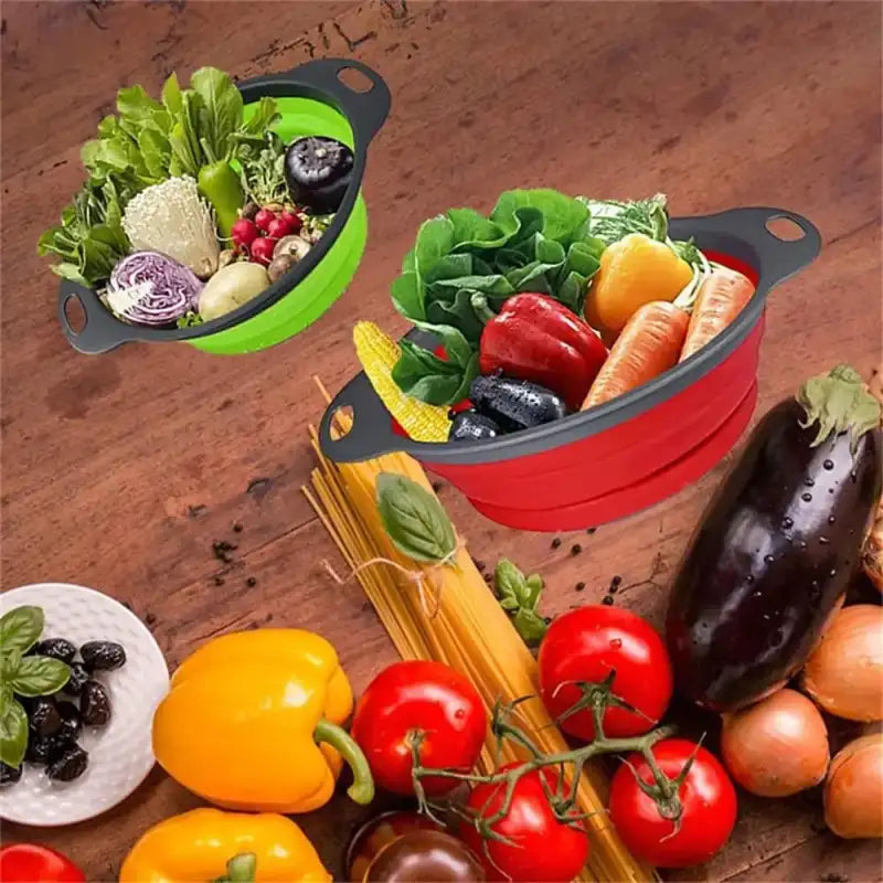 Round Collapsible Colander Silicone Kitchen Fruit Vegetable Washing Basket Strainer Foldable Drainer Kitchen Gadgets