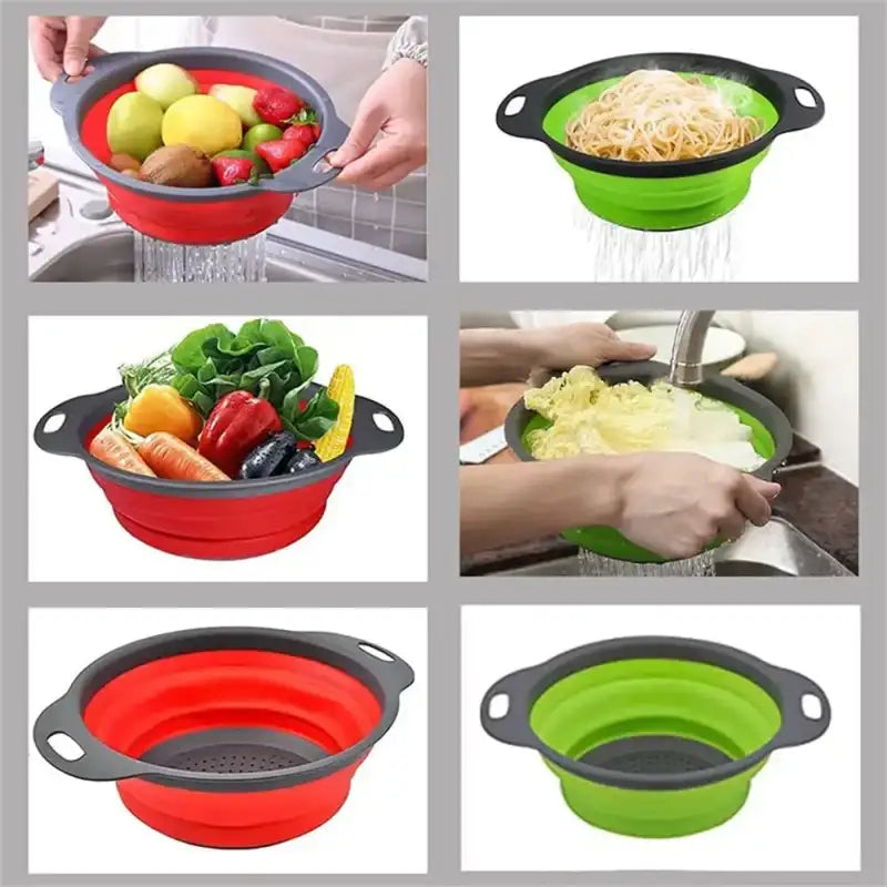 Round Collapsible Colander Silicone Kitchen Fruit Vegetable Washing Basket Strainer Foldable Drainer Kitchen Gadgets